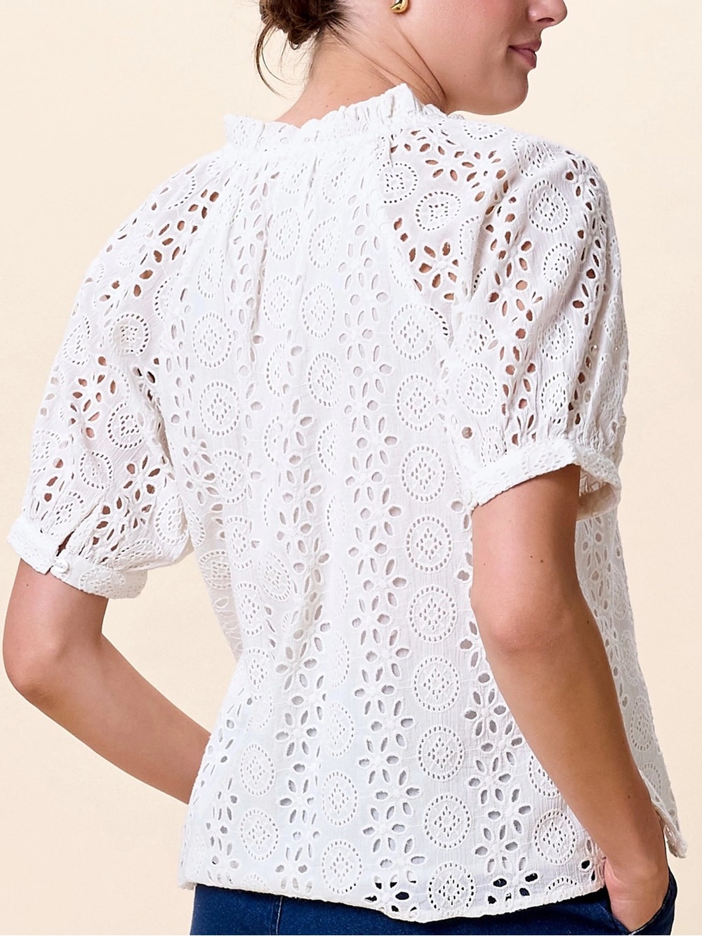 Cleobella Kate Blouse Small White Eyelet Puff Sleeve - Picture 2 of 10